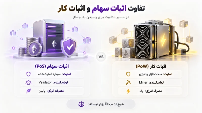 اثبات سهام چیست؟ همه چیز درباره الگوریتم POS یا Proof of Stake به زبان ساده 5 تفاوت اثبات سهام و اثبات کار چیست؟